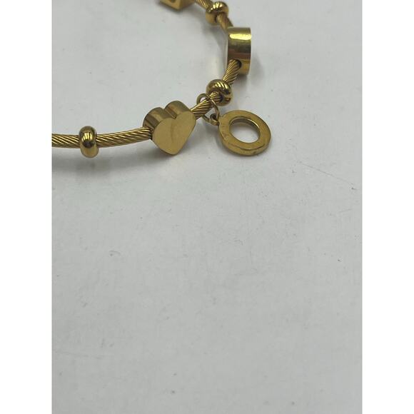 Roman Numeral Geometric Green Charms Gold Tone Stainless Steel Bangle Bracelet - Picture 6 of 10